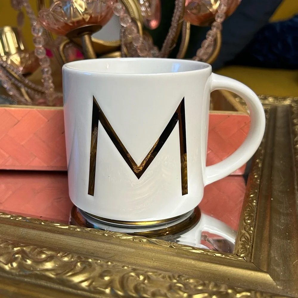 William Sonoma Gold Monogram Porcelain 15 Oz. Mug Letter “M” Discontinued